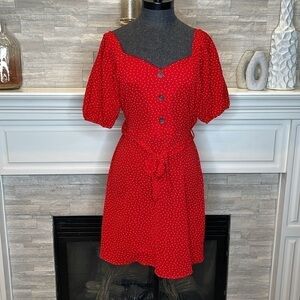 Monteau Red Polka Dot Puff Sleeve Dress